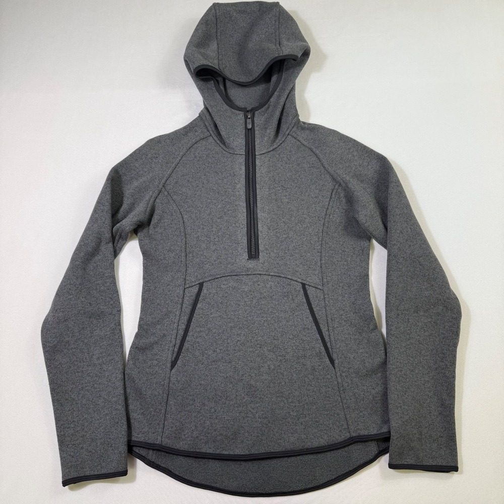 Lululemon Fleece & Thank You Pullover Womens 4 Grey Half Zip Hooded Cozy EUC